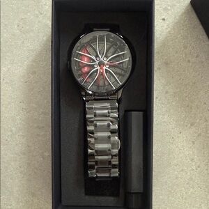 Men's Black and Silver Watch with Unique Dial